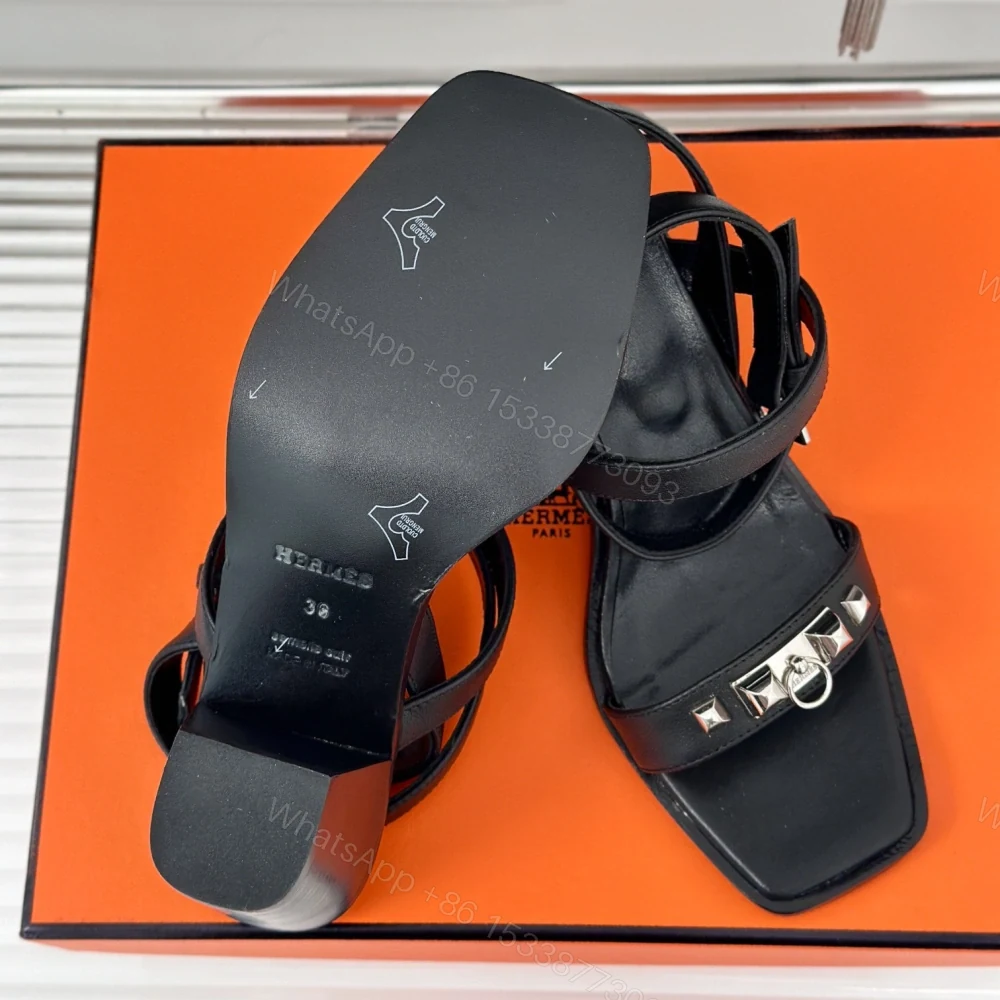 View 9 of 高仿Hermes*H241152Z02一字帶涼鞋黑色6.5CM免檢版