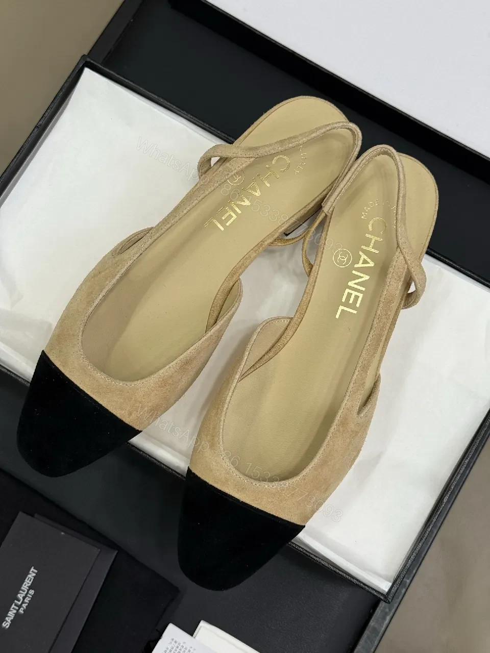View 5 of Chic Black-Toed Suede Slingbacks: Subtle Texture, Bold Presence