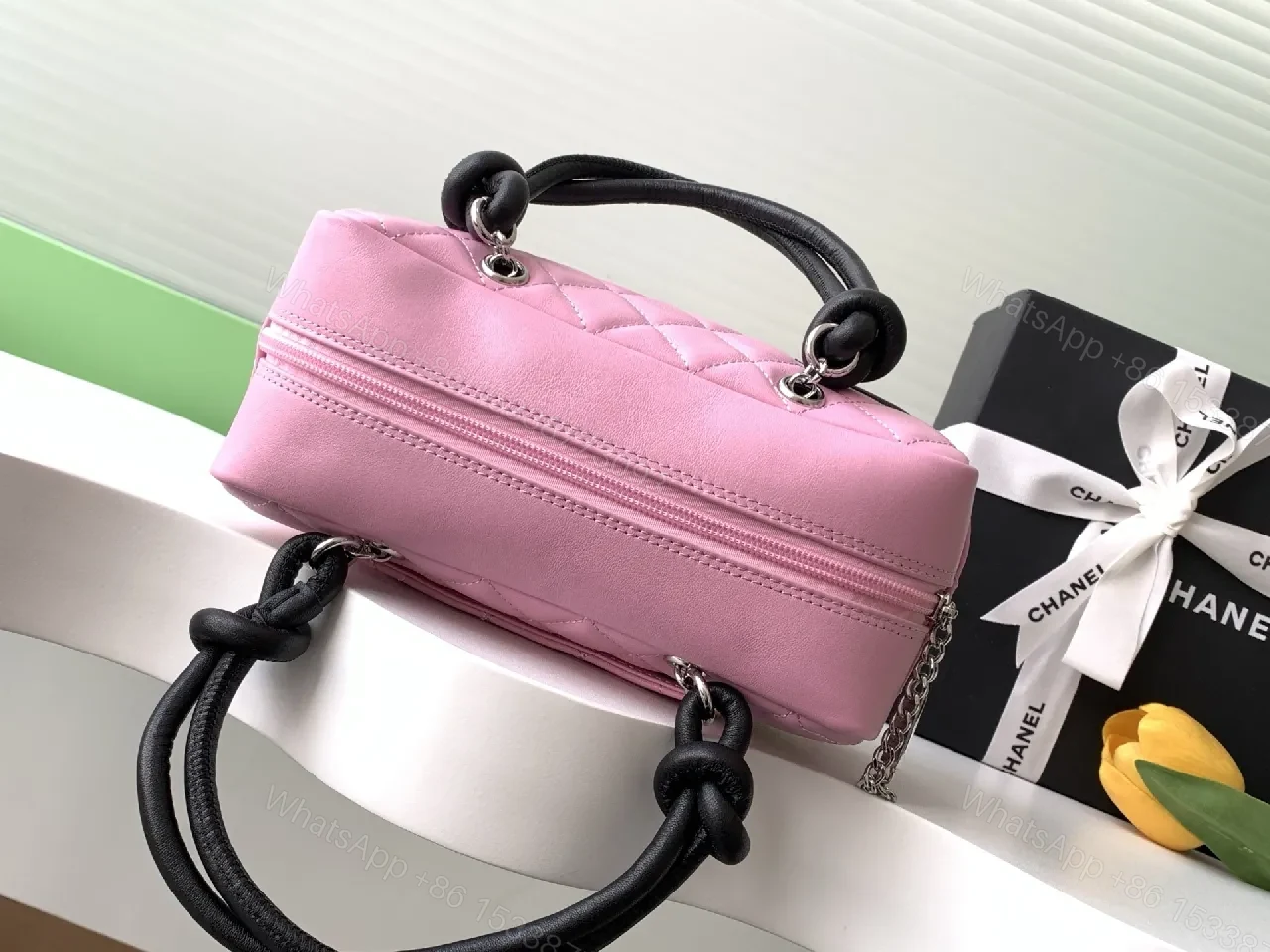 View 4 of Pink Quilted Handbag: Lux Metallic Detail, Compact Chic Bag