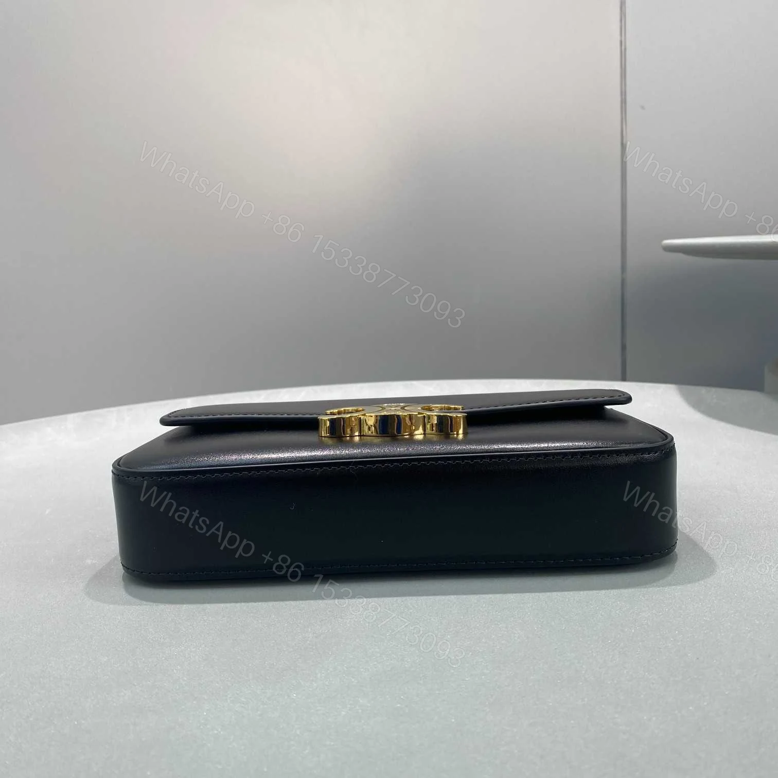 View 8 of CELINE CHAIN BOX TRIOMPHE BAG IN SHINY CALFSKIN BLACK