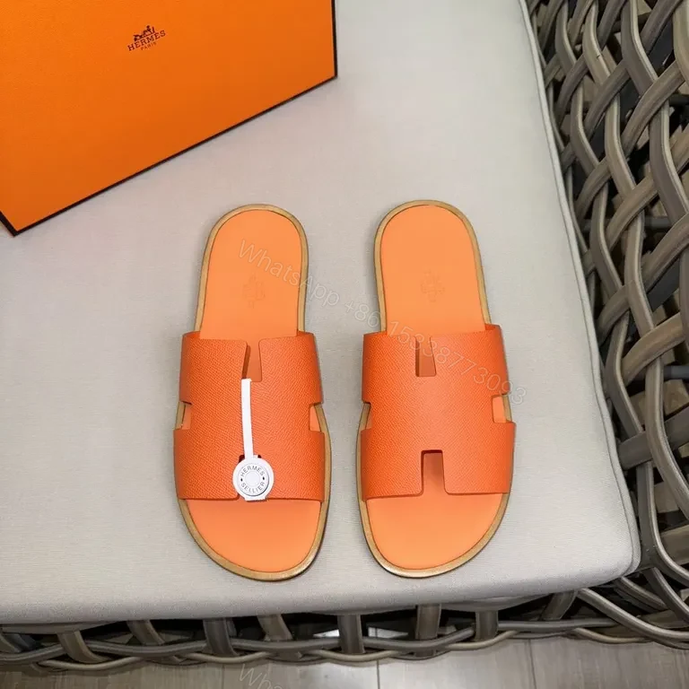 View 4 of Vivid Orange Hermes-Style Slide: Lux Texture, Bold Comfort