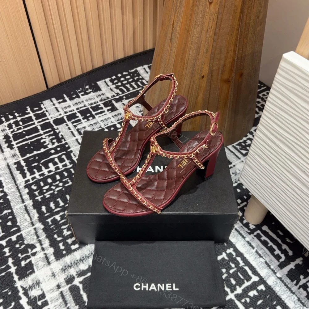 View 3 of 高仿Chanel*25C系列G46109A小羊皮高踭涼鞋紅色8.8CM免檢版