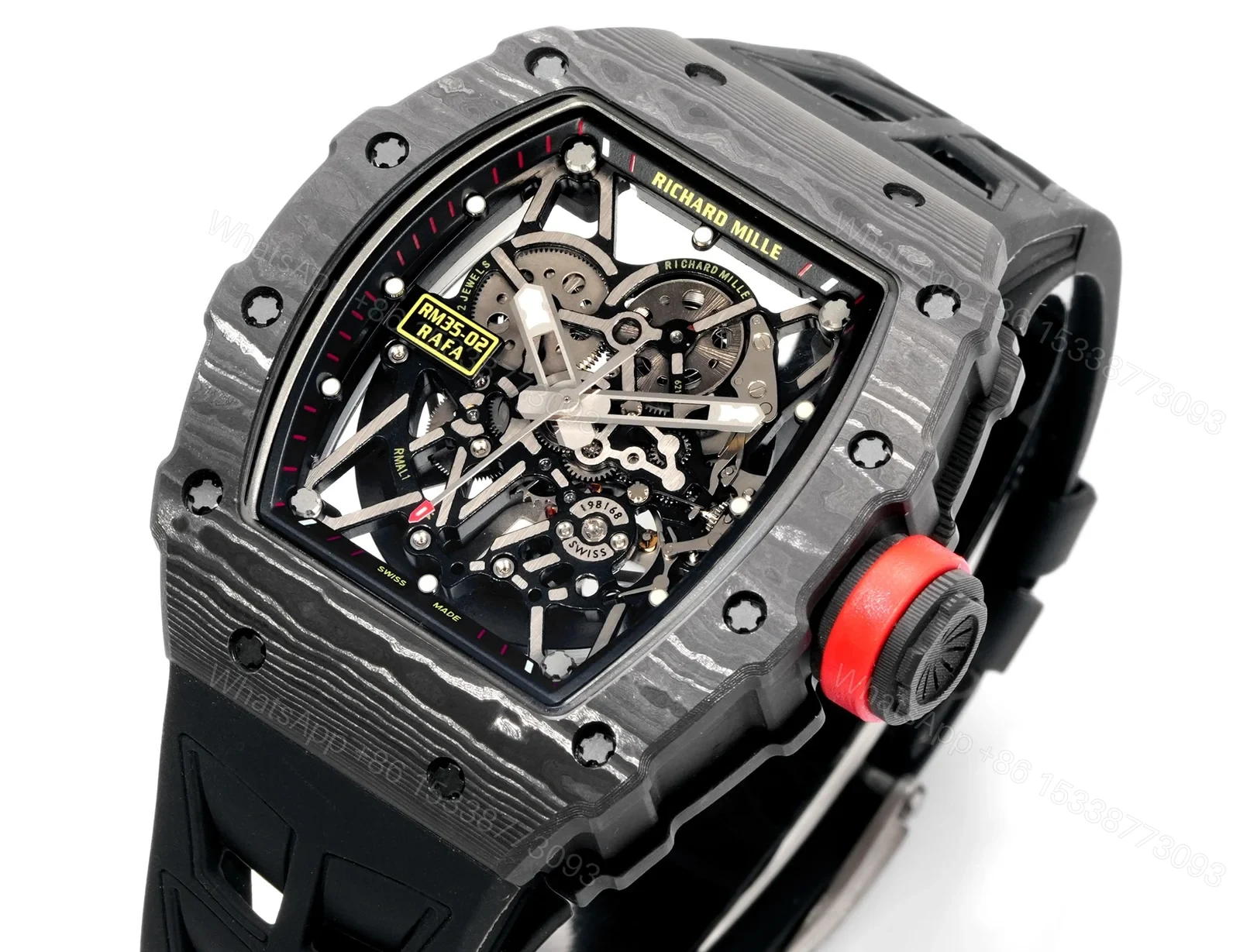 View 4 of Richard Mille RM35-02 Rafael Nadal Automatic Skeleton Watch NTPT Carbon Fiber Black Red Track Dial RMAL1 Movement Premium Edition RM35-02-RN-CARB-SK55