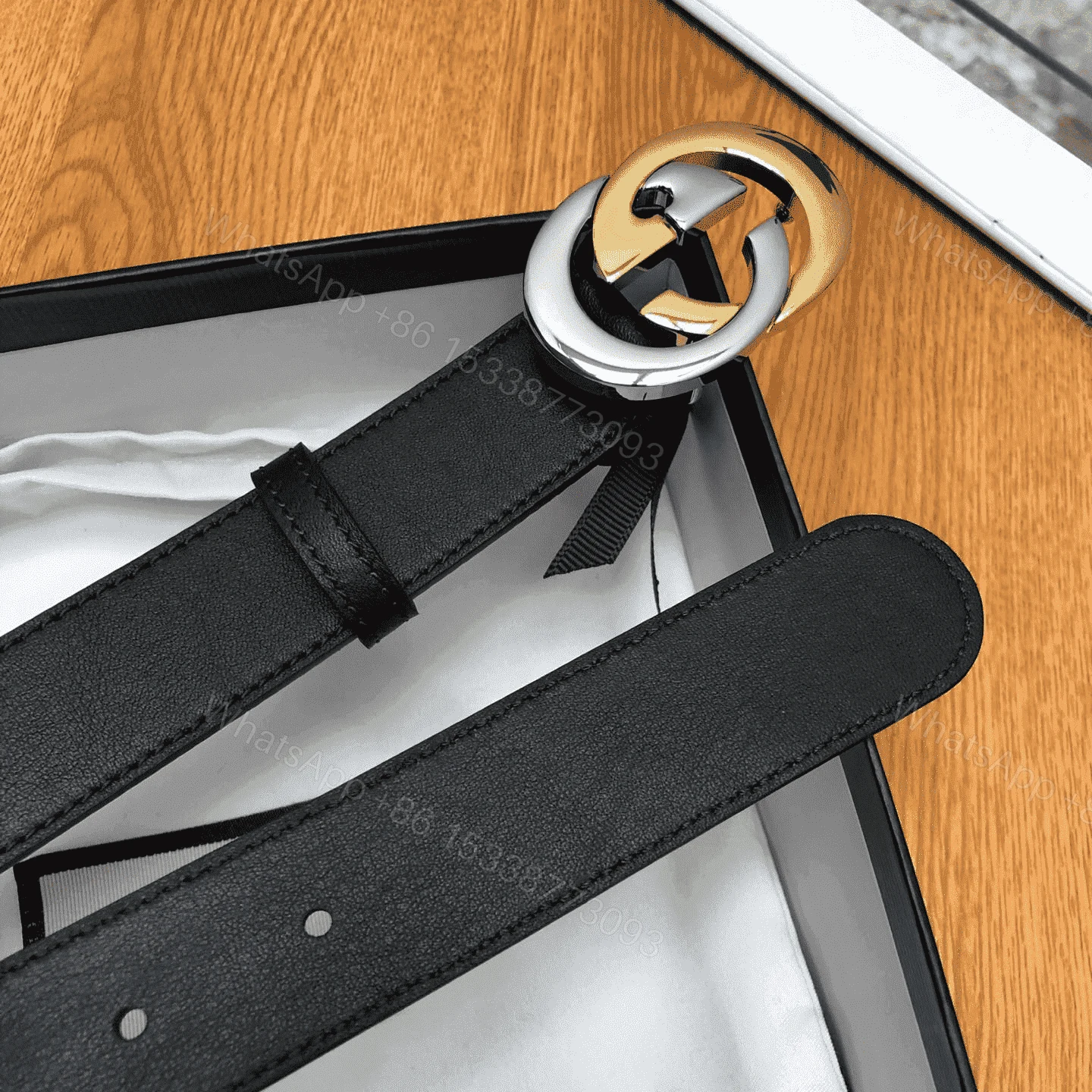 View 3 of GUCCI GG LEATHER LOGO BELT – B6