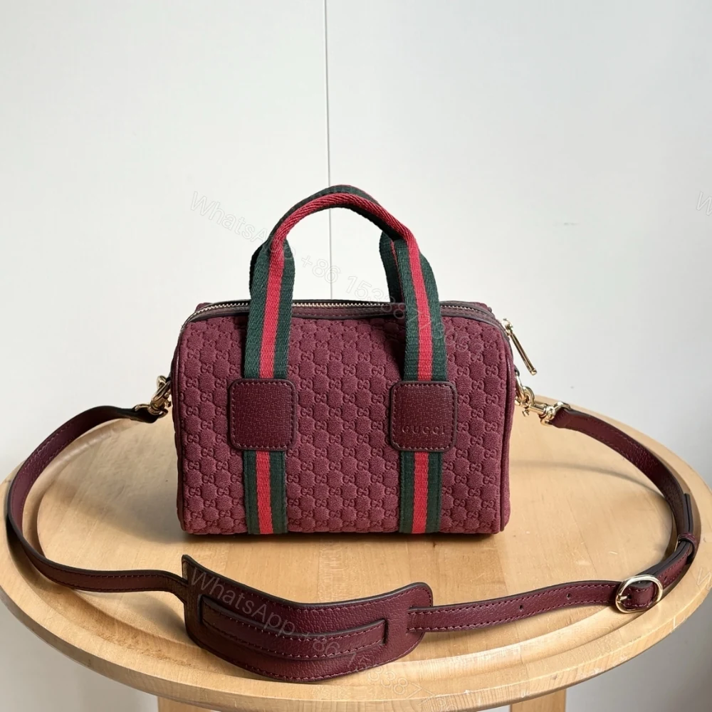 View 4 of Gucci Mini GG Handbag GG Canvas Dark Red 20Cm