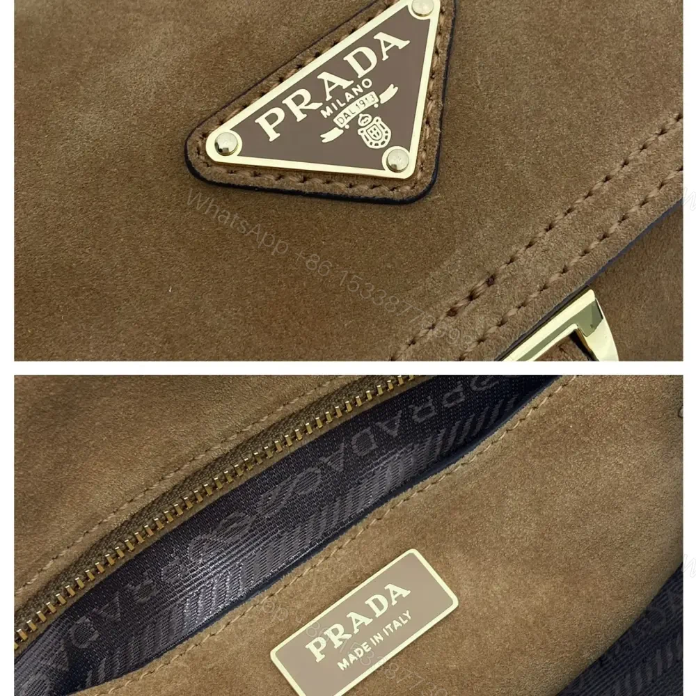 View 9 of 高仿Prada*Explore系列1BD394麂皮郵差包中號棕色免檢版