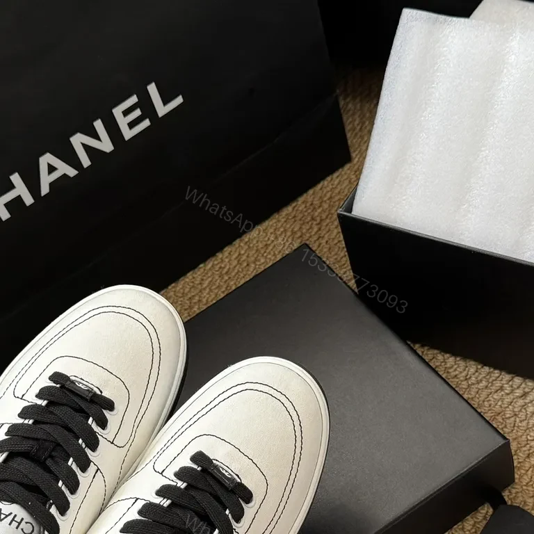 View 4 of Minimalist White Leather Sneakers â€“ Luxe Chanel-Inspired Details