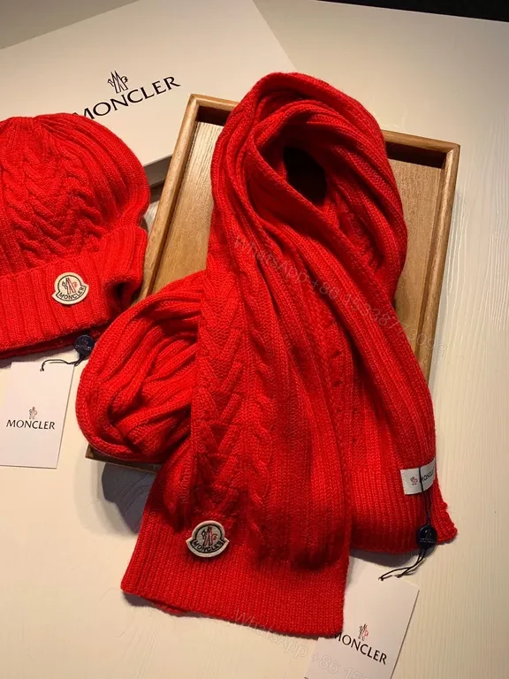 View 3 of Bold Red Knit Set: Moncler Wool Beanie & Scarf Set