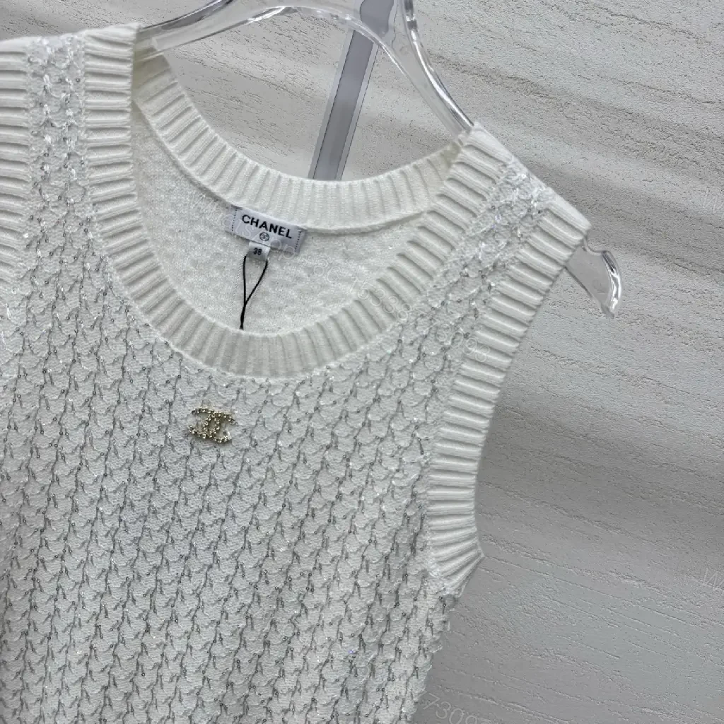 View 3 of Neutral Knit Tank: Texture + Subtle Logo, Sleeveless Top