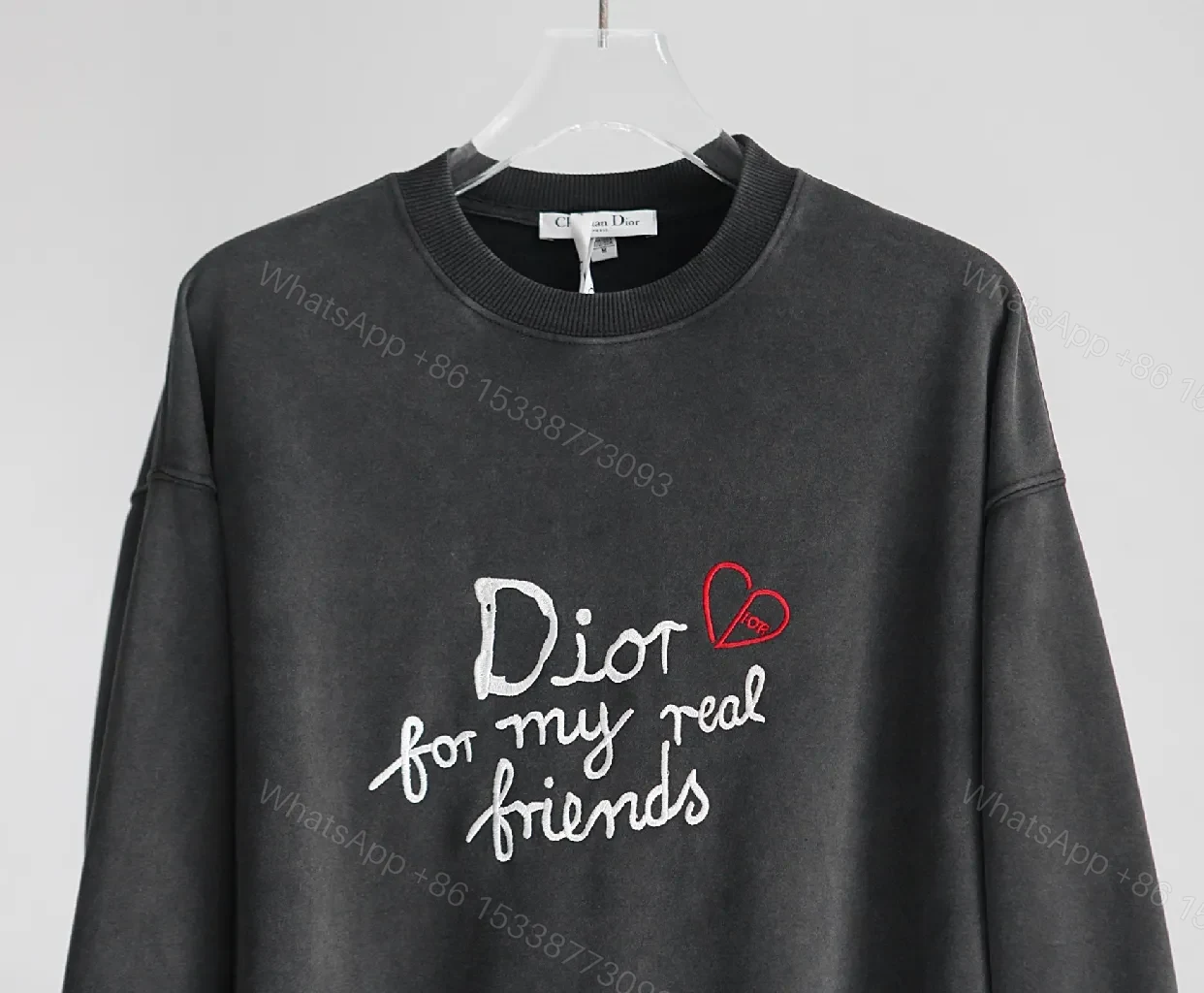 View 2 of Charcoal Cotton Embroidered Logo Sweatshirt — Luxe Street Style