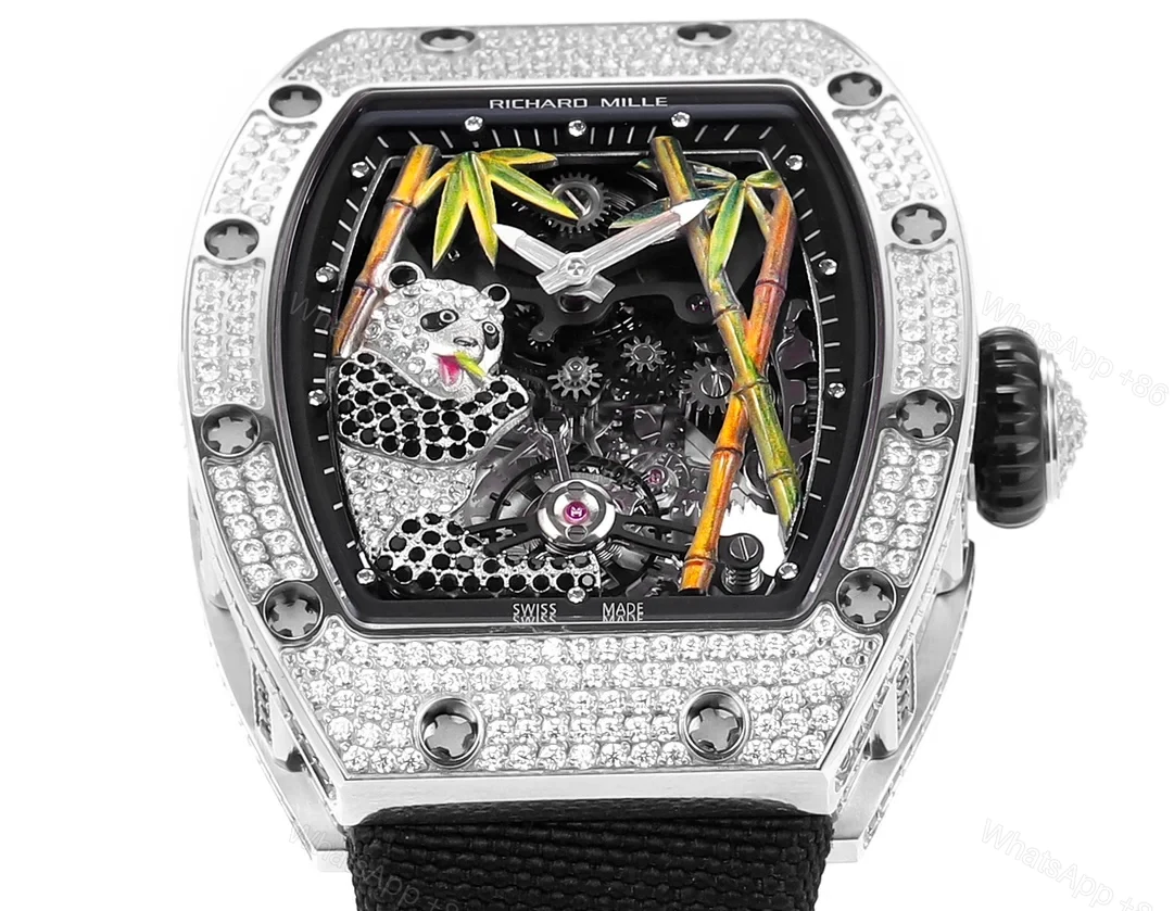 View 5 of Richard Mille RM26-01 Panda Tourbillon Watch National Treasure Panda Full Diamond Skeleton Dial 18K White Gold Art Mechanical Edition RM26-01-PND-NTG