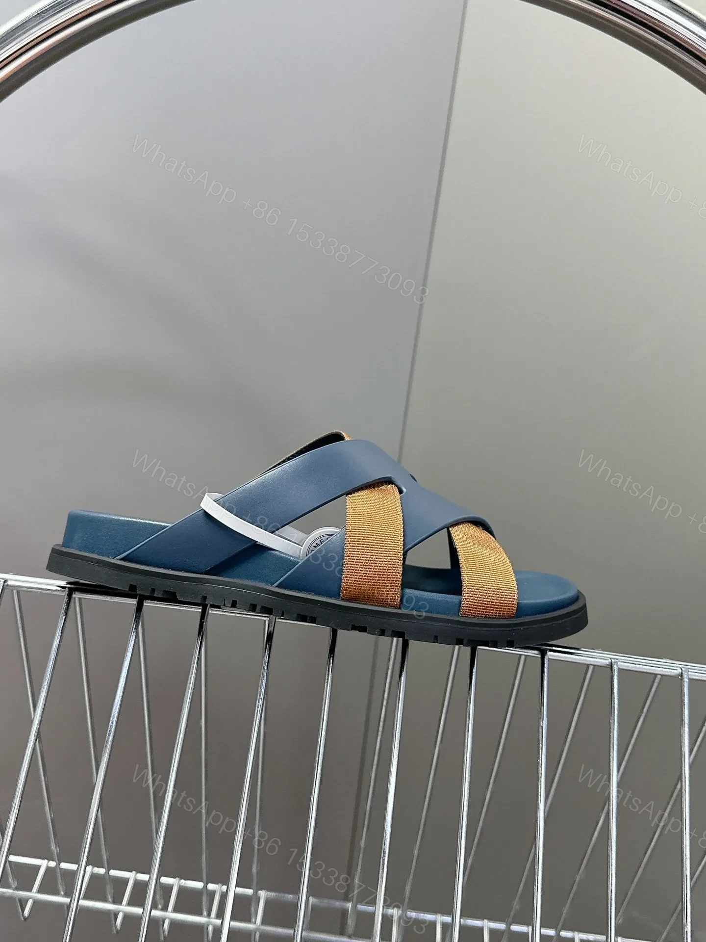 View 6 of Hermes Women Navy Blue Leather And Brown Sandals