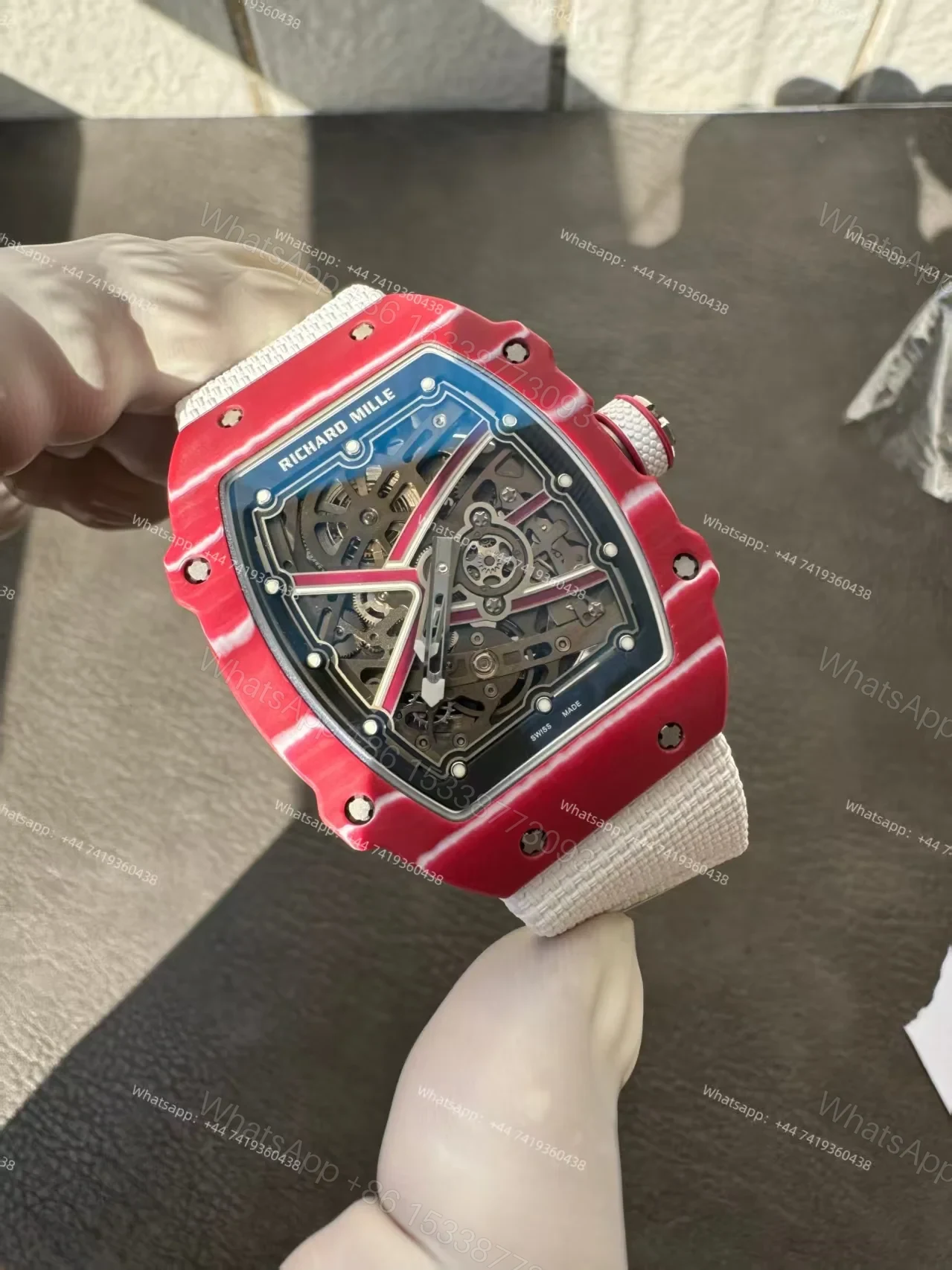 View 4 of Super Clone Richard Mille RM67-02 “Mutaz Barshim” Quartz TPT Skeleton Tourbillon 1:1 Replica Watch with White Strap