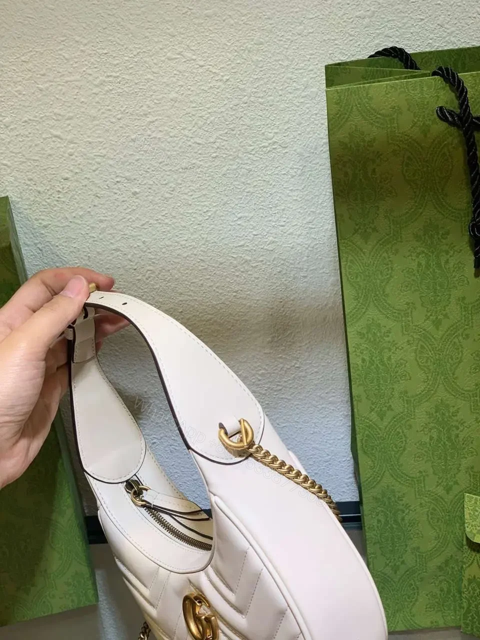 View 7 of Gucci GG Marmont Half Moon Luxury Handbag White 24cm