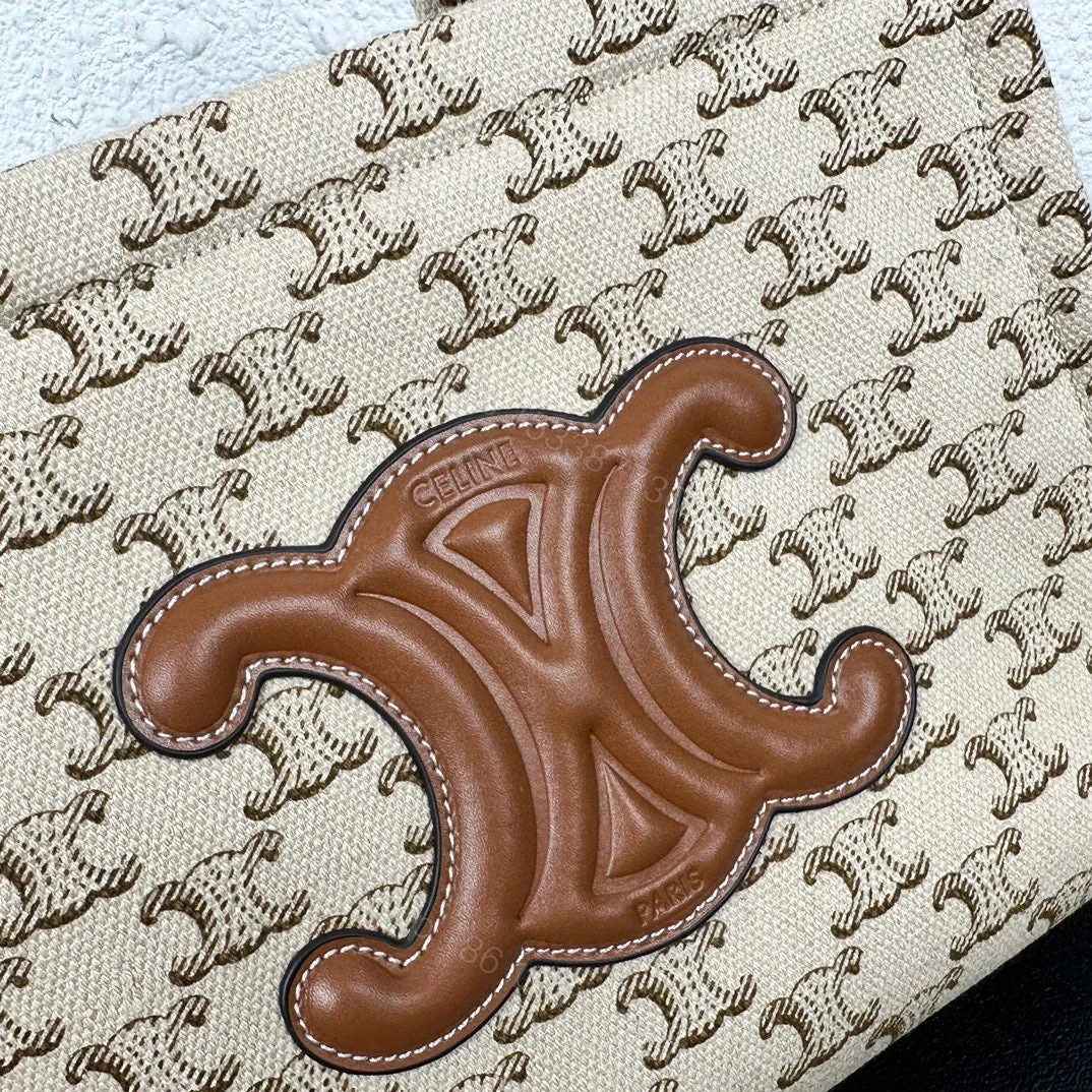 View 3 of CELINE SMALL CABAS THAIS IN TEXTILE WITH TRIOMPHE CANVAS PRINT AND CALFSKIN 25CM