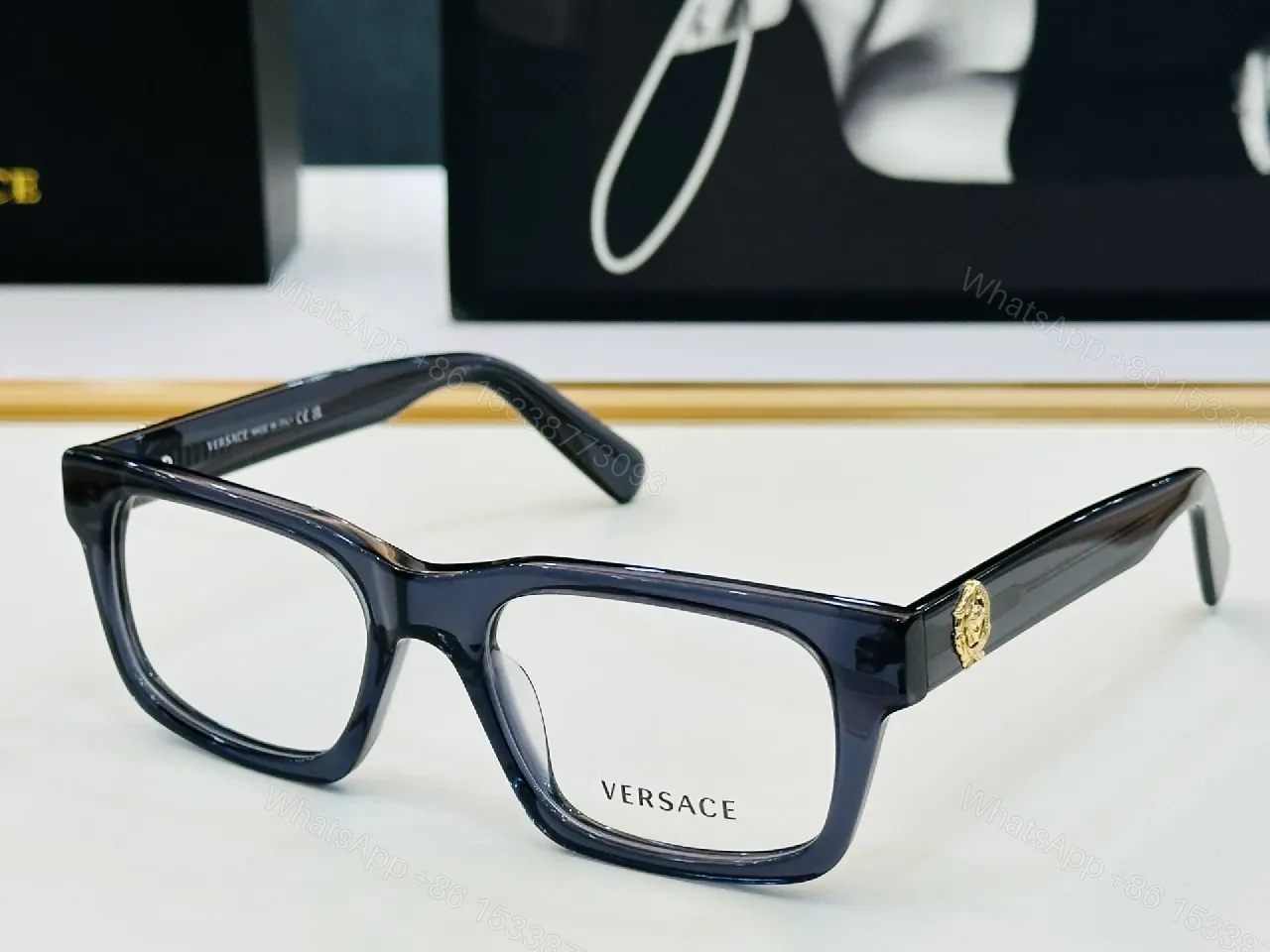 View 5 of Elegant Black Acetate Frames – Gold Medusa Detail, Rectangular
