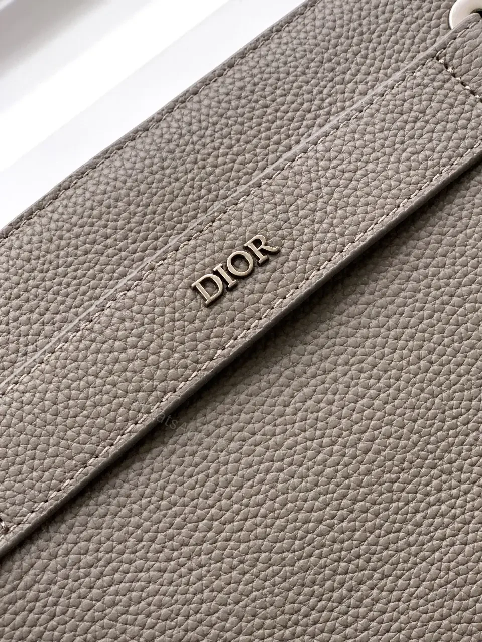 View 7 of Grey Leather Matte Dior Clutch with Top Handle and Wrist Strap