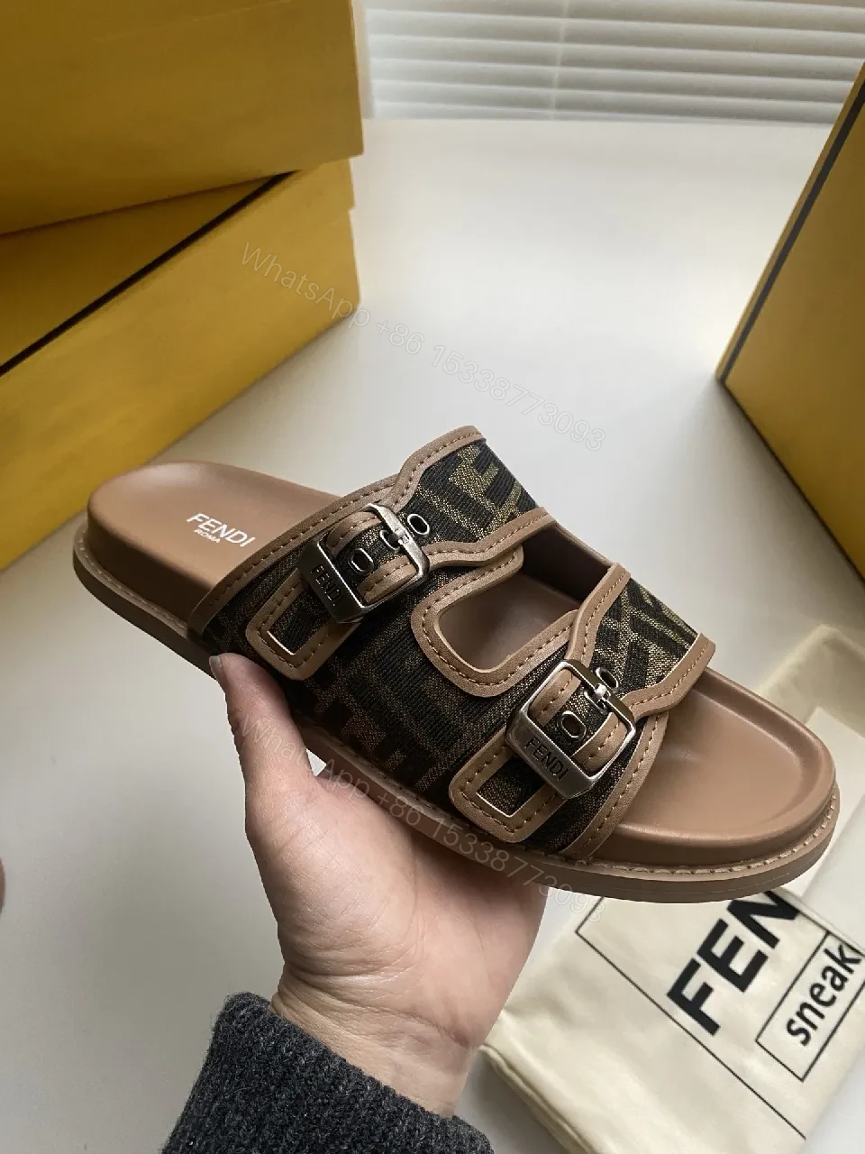 View 6 of Brown Leather Monogram Sandals - Luxe Street-Ready Comfort