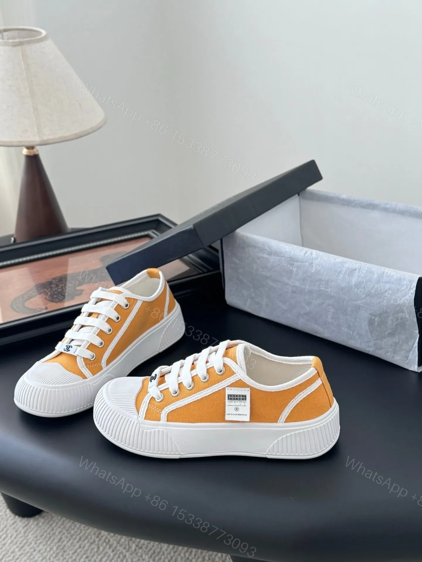 View 2 of Chanel Women Yellow Canvas And Rubber Sneakers