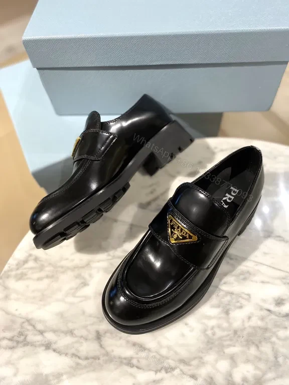 View 5 of Prada Black Calf-Leather Lug-Sole Loafers