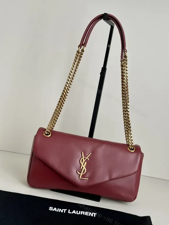 Chic Burgundy Leather Flap Bag with Gold Chain Strap — view 1