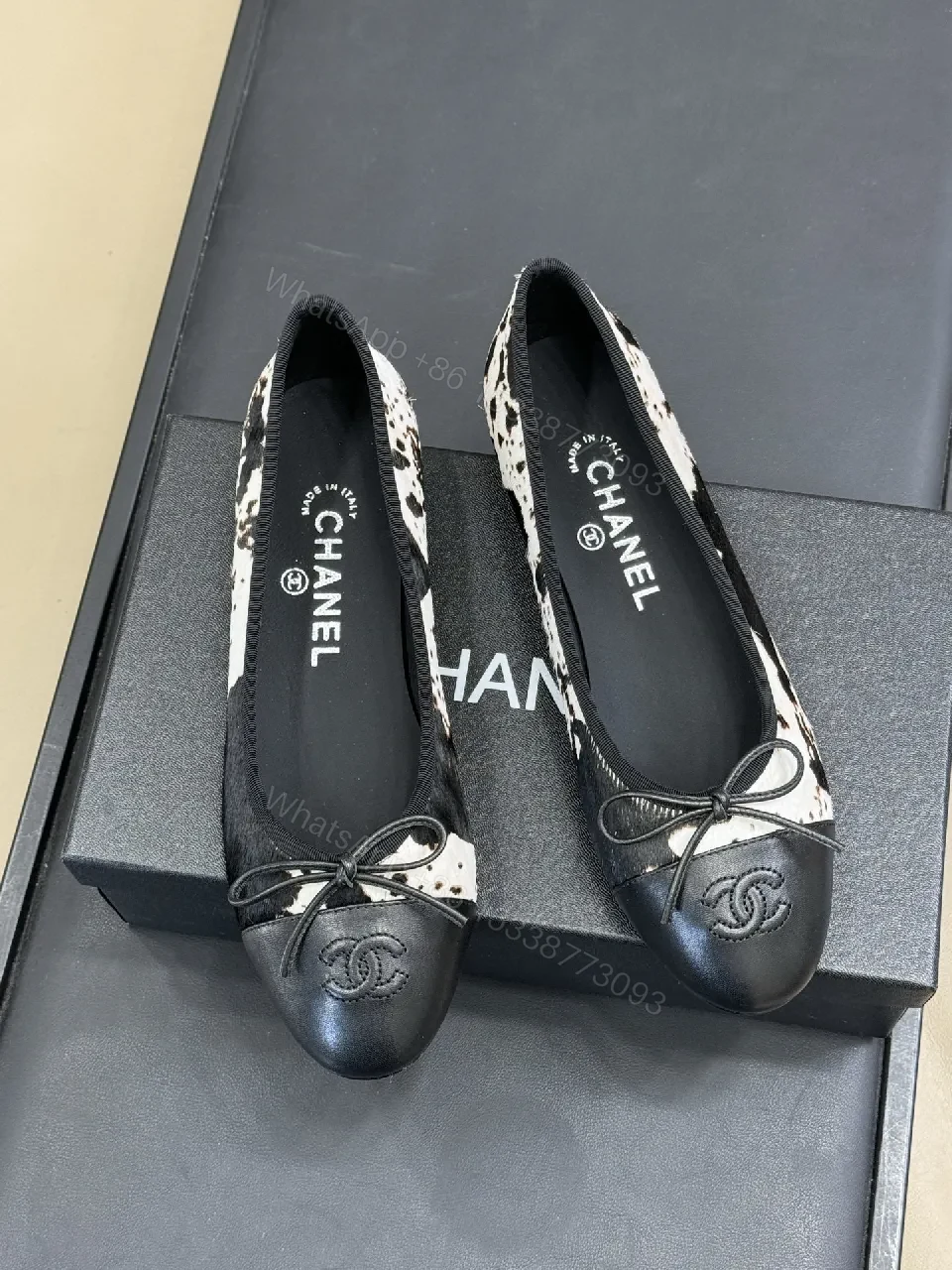 View 2 of Dalmatian-Print Leather Ballet Flats, Chanel-Inspired Style, Comfort