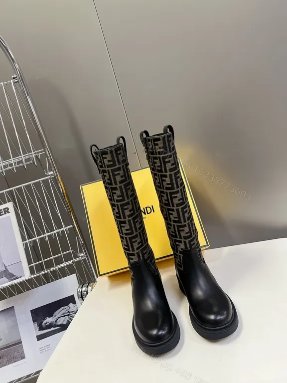 View 9 of Bold Monogram Knee-High Boots - Leather & Fabric Accent
