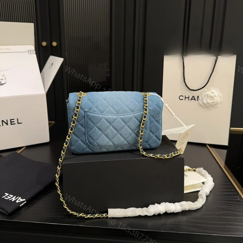 View 8 of Chanel Classic Handbag Washed Denim And Gold Tone Metal Blue 19Cm A01112 B16747 NX158
