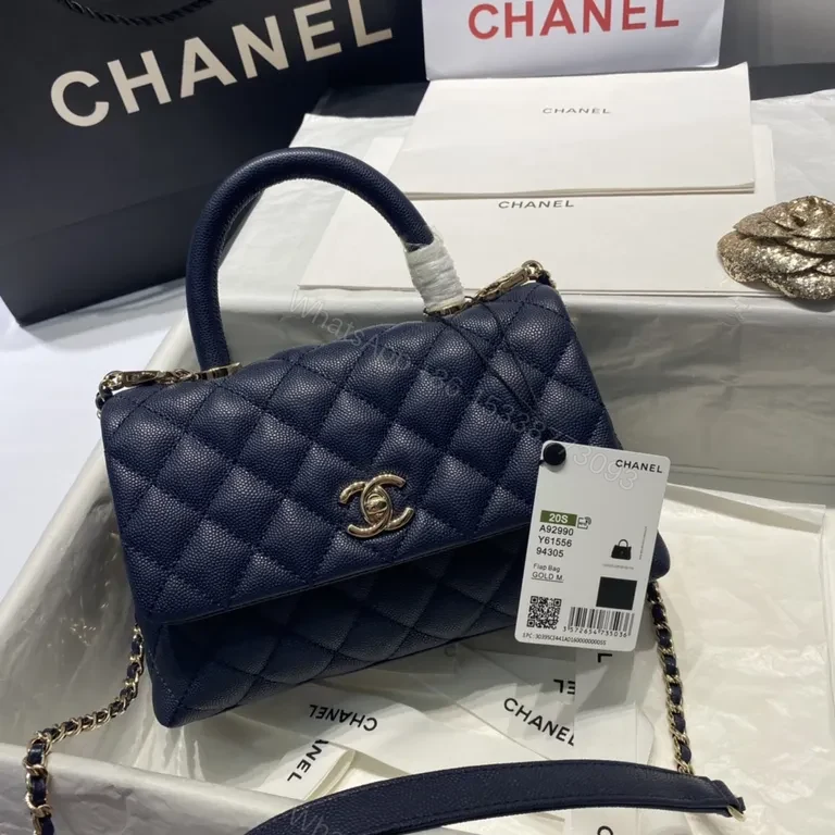 View 2 of Navy Quilted Bag with Gold Chain - Luxe Chanel-Inspired Tote