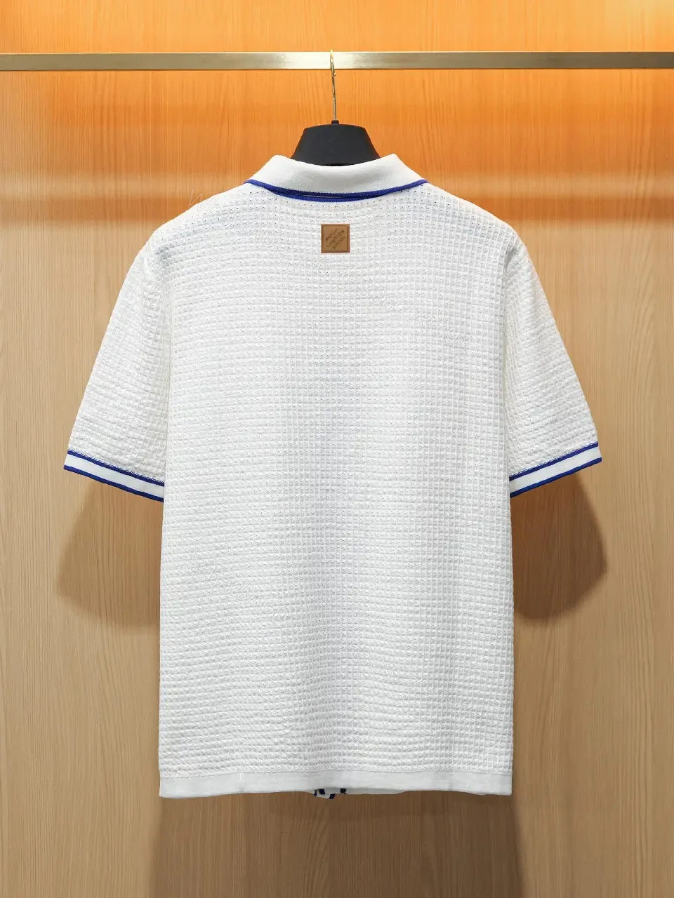 View 7 of White Polo Shirt Dress Knit with Blue Trim Subtle Louis Vuitton Label