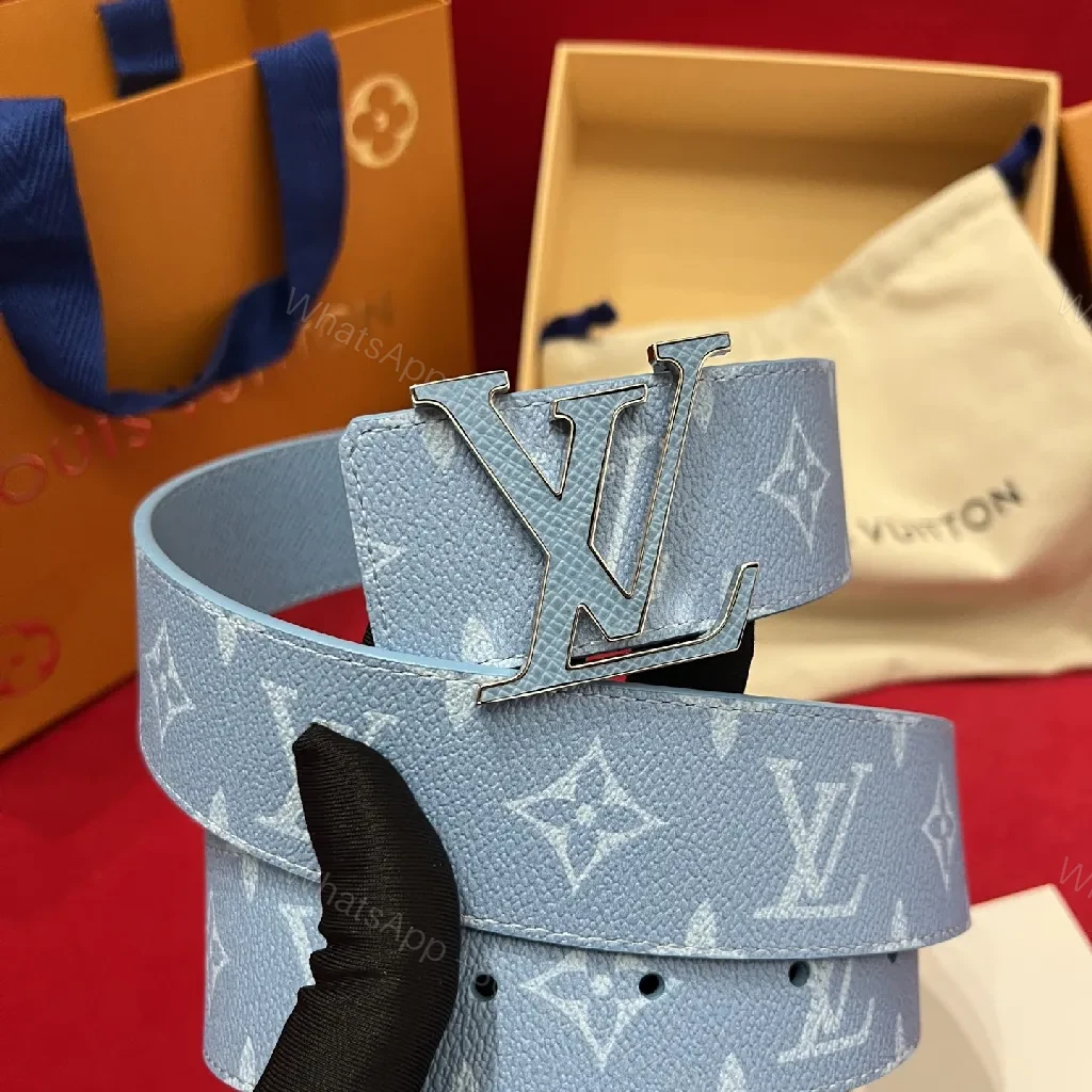 View 4 of Light-Blue Monogram Belt: Structured Luxury Everyday Elevation