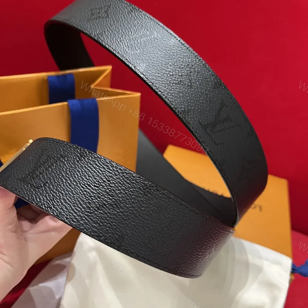 View 5 of Black Leather Belt Classic Luxury with Gold LV Buckle