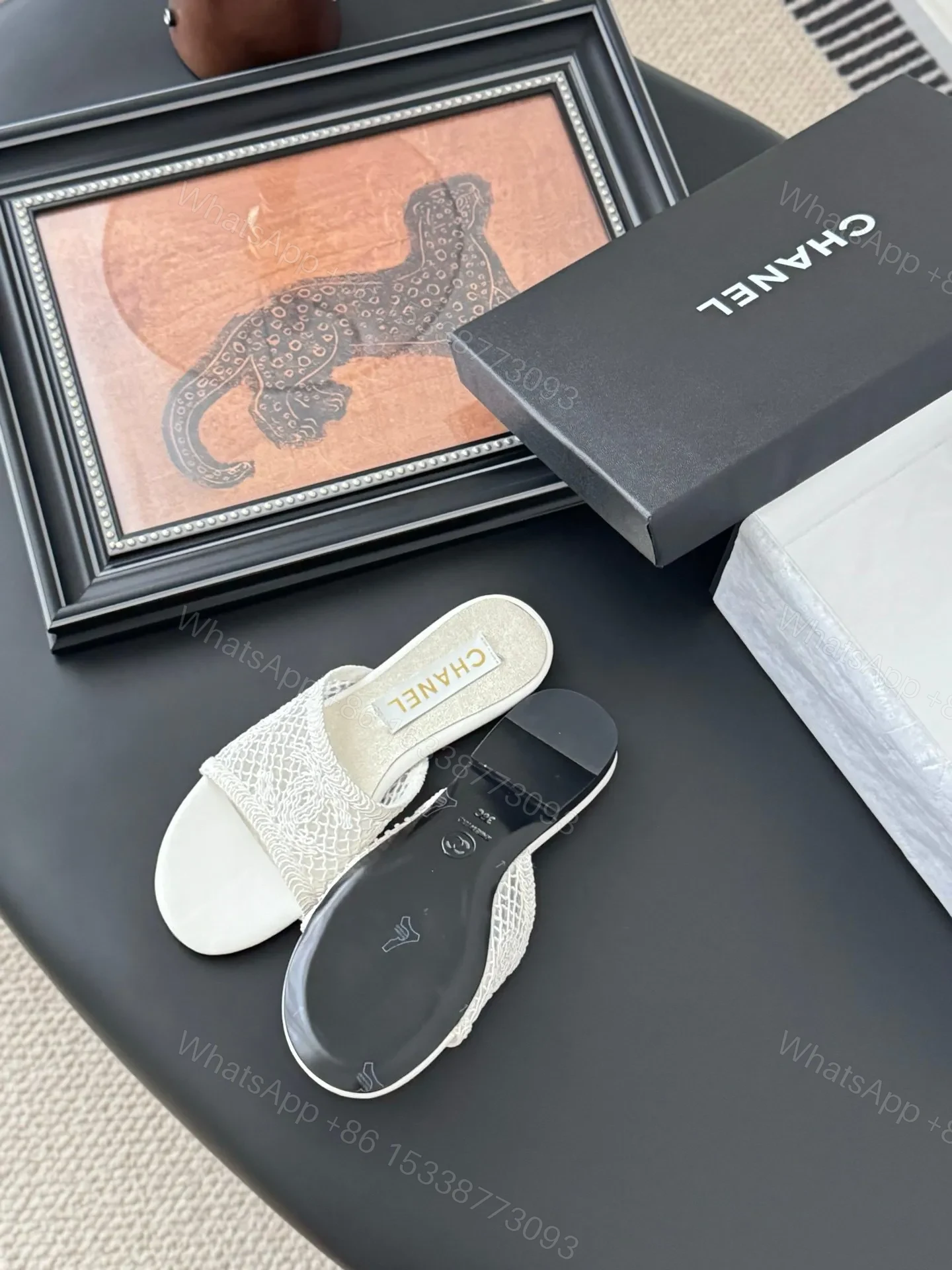 View 5 of Chanel Women White Lace Mesh Slides