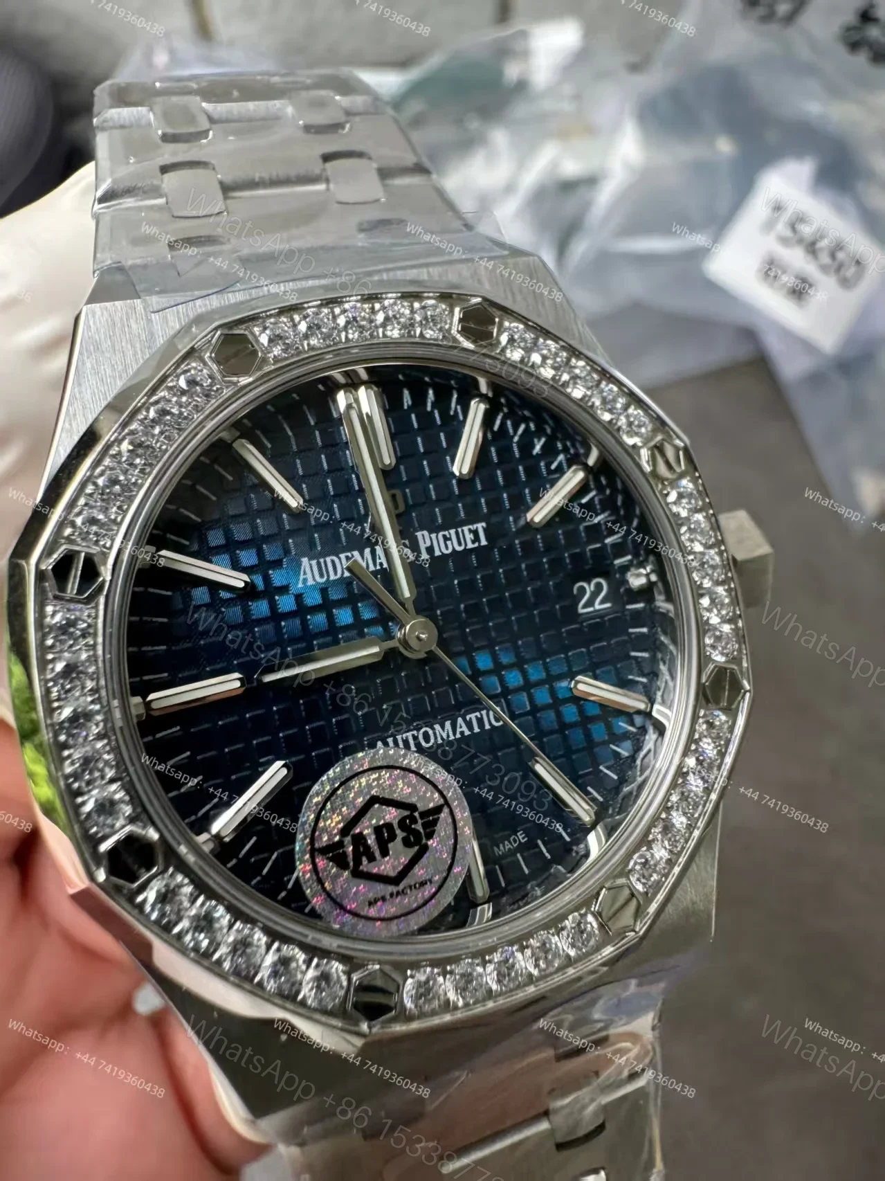 View 9 of Audemars Piguet Super Clone Royal Oak 15451ST Diamond-Set Bezel Blue Dial 37MM