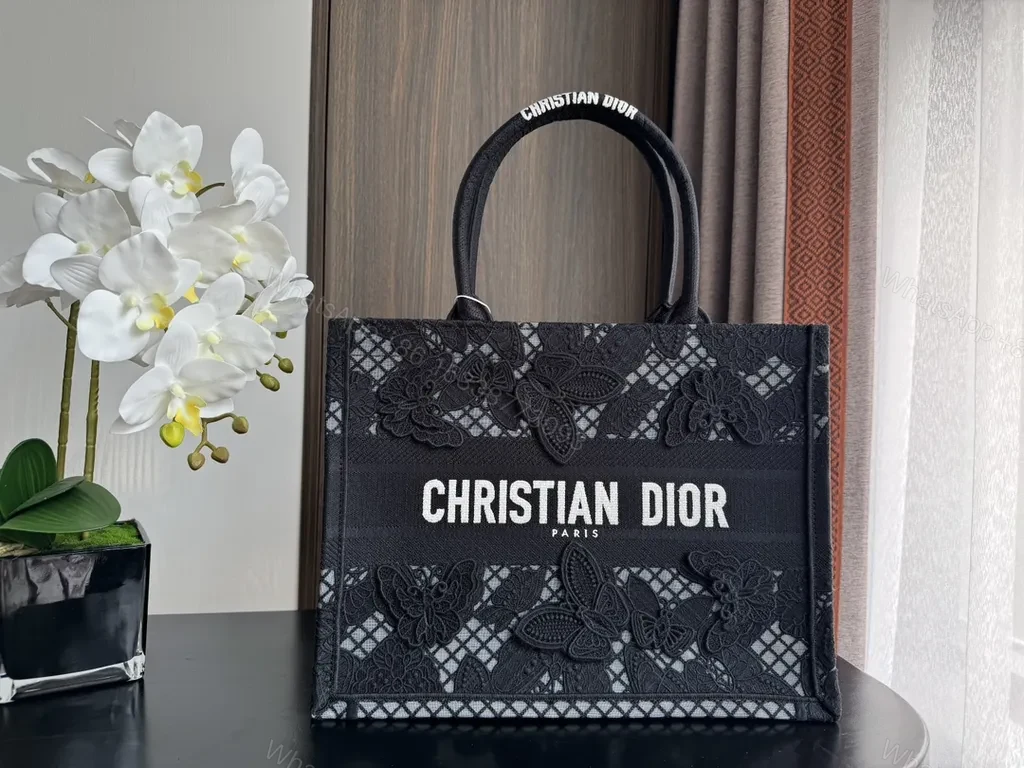 Black Lace Dior Paris Tote: Luxe Statement Designer Bag — view 1
