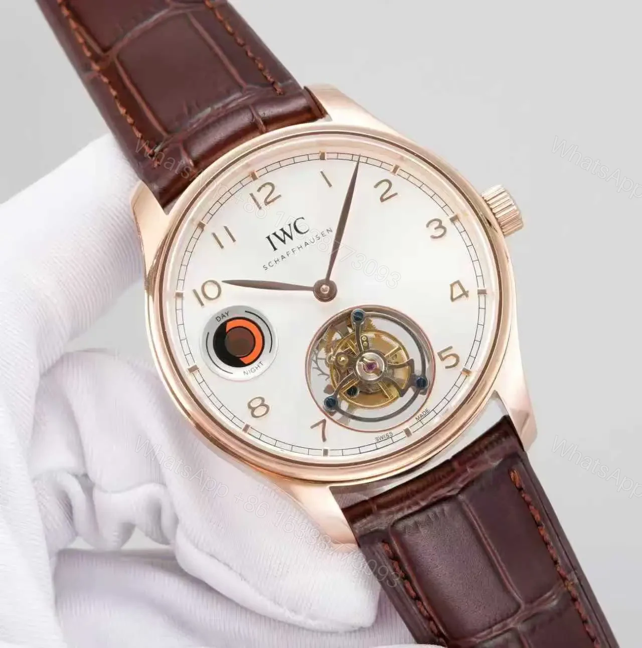 View 2 of IWC Tourbillon Watch White Dial Rose Gold Leather Strap Ultimate 42MM IWC-TOUR-WHT-RG42-V2