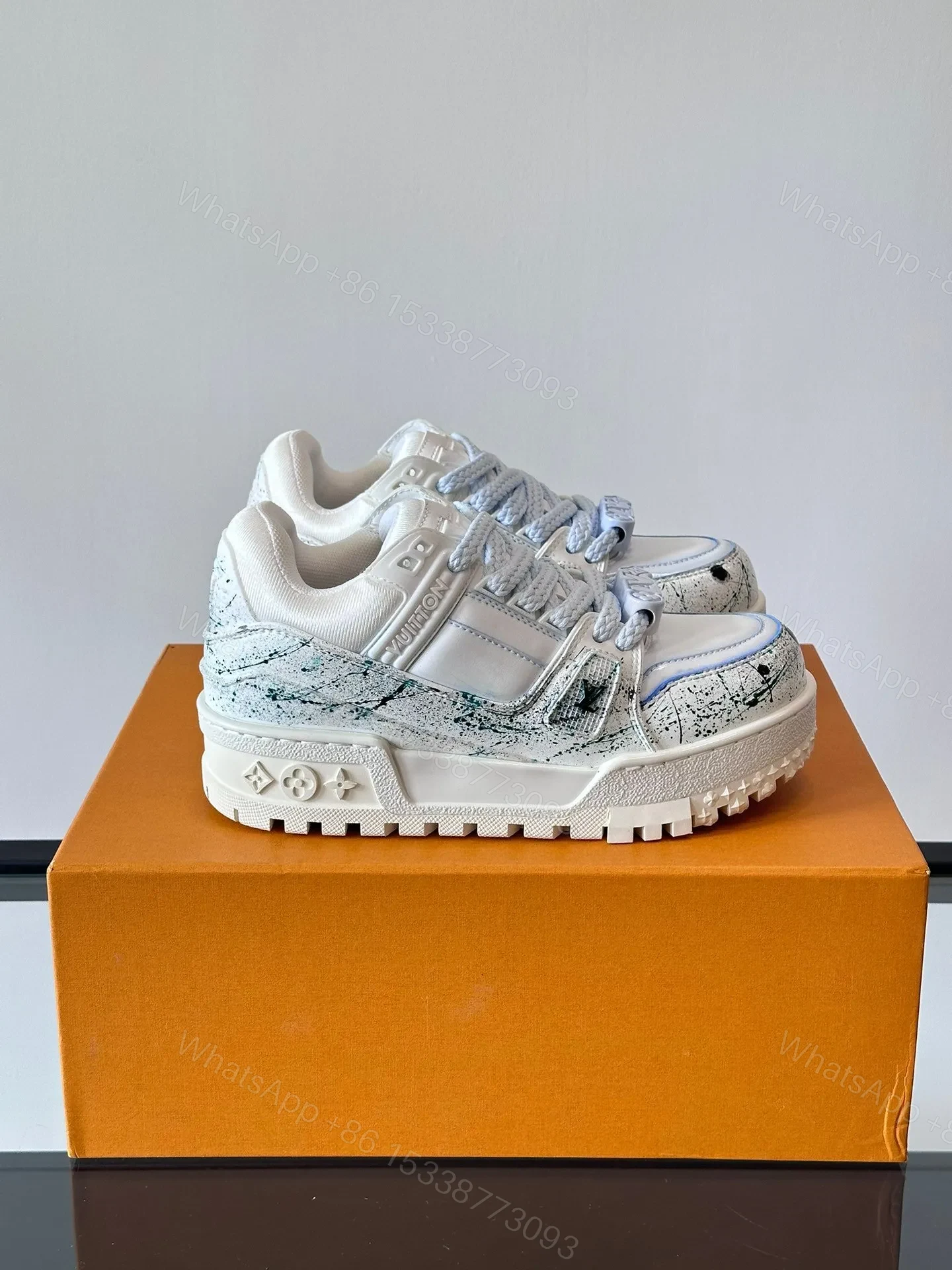 LV Men White Leather Painted Sneakers — view 1