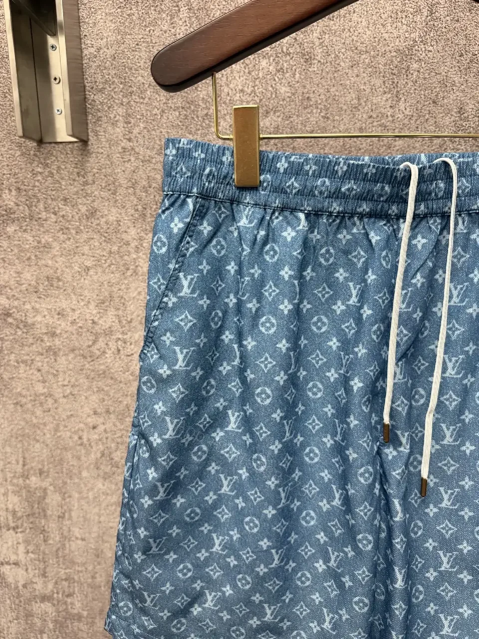 View 3 of Blue Patterned Swim Shorts - Luxury, Quick-Dry, Adjustable Waist