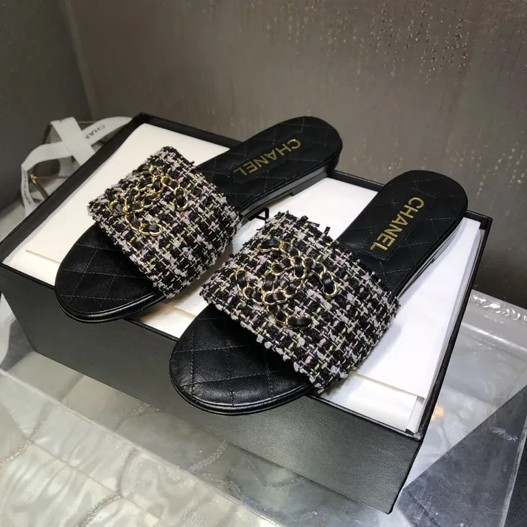 View 3 of Chanel-Tweed Slide Sandals: Luxe Comfort & Elevation