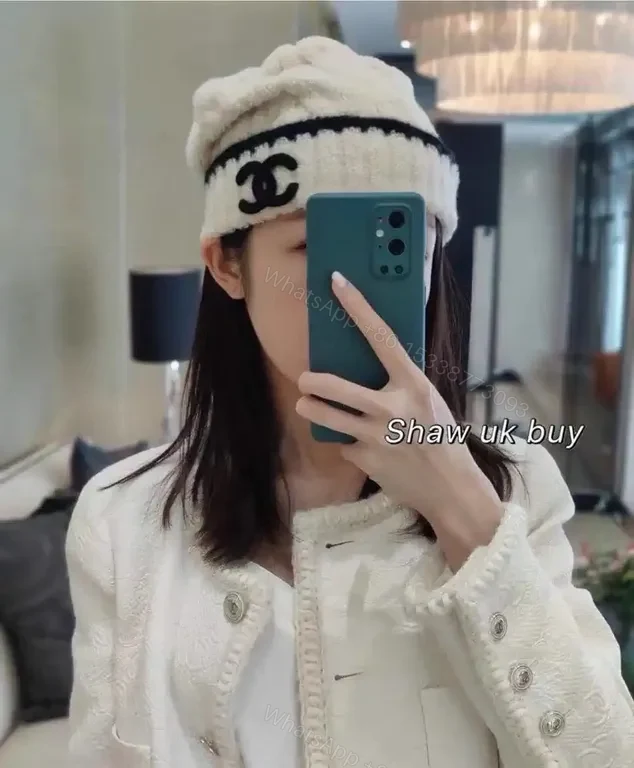 View 9 of Chic Knit Beanie Set: Luxury Logo Stripe Details