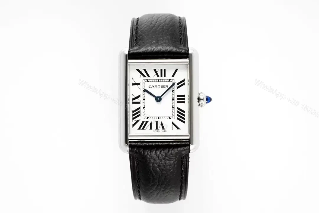 K11 Factory Cartier Tank Must Silver Stainless Steel Case with Black Leather Strap Watch — view 1