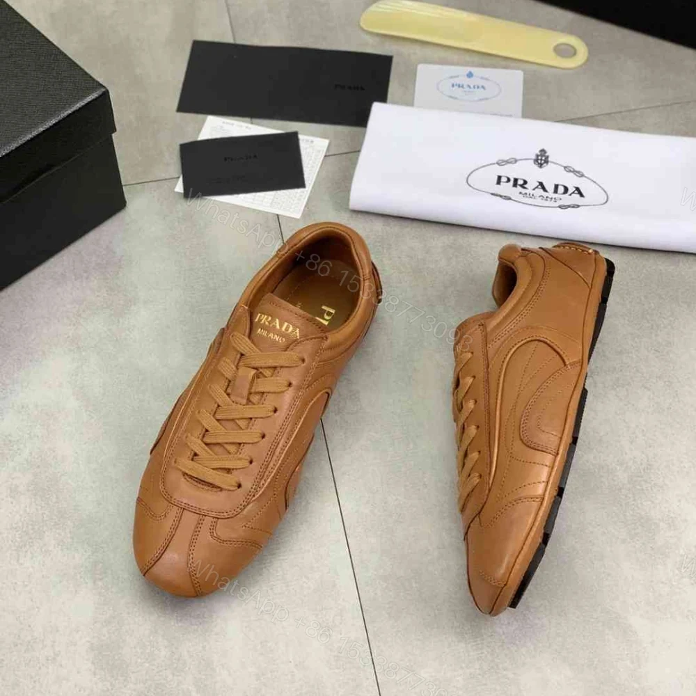 View 4 of Prada Montecarlo Re Edition 2005 Antiqued Nappa Leather Sneakers Caramel