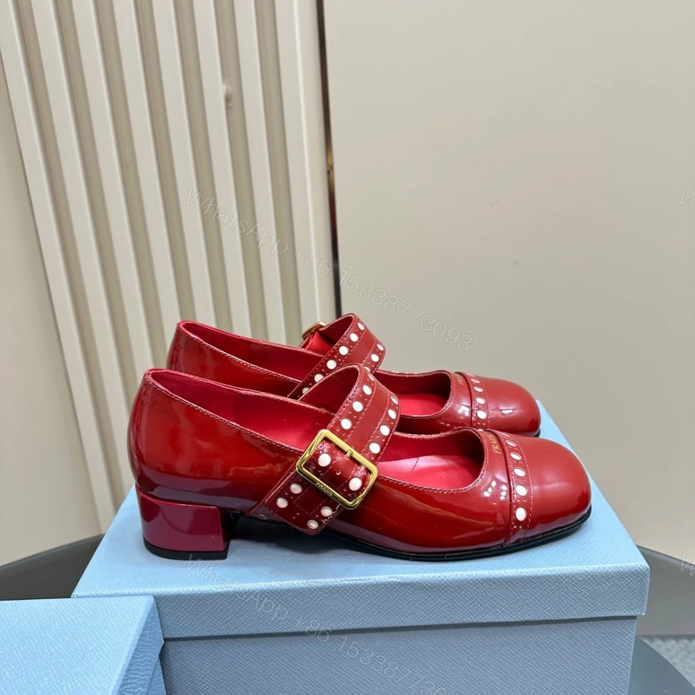 View 4 of 高仿Prada*Patent系列1I816C粗跟瑪麗珍鞋鞋漆皮3.5CM紅色免檢版