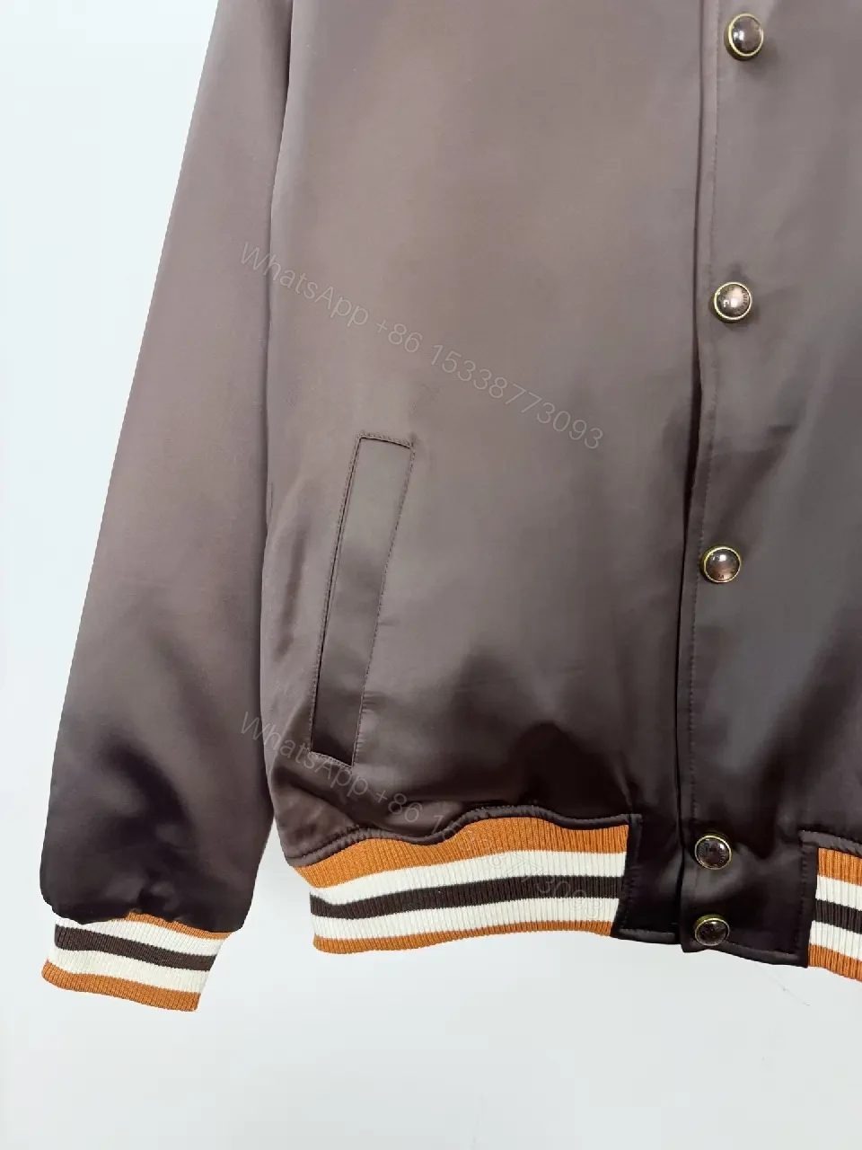 View 9 of Satin Varsity Jacket with Rhinestone Crest Trim