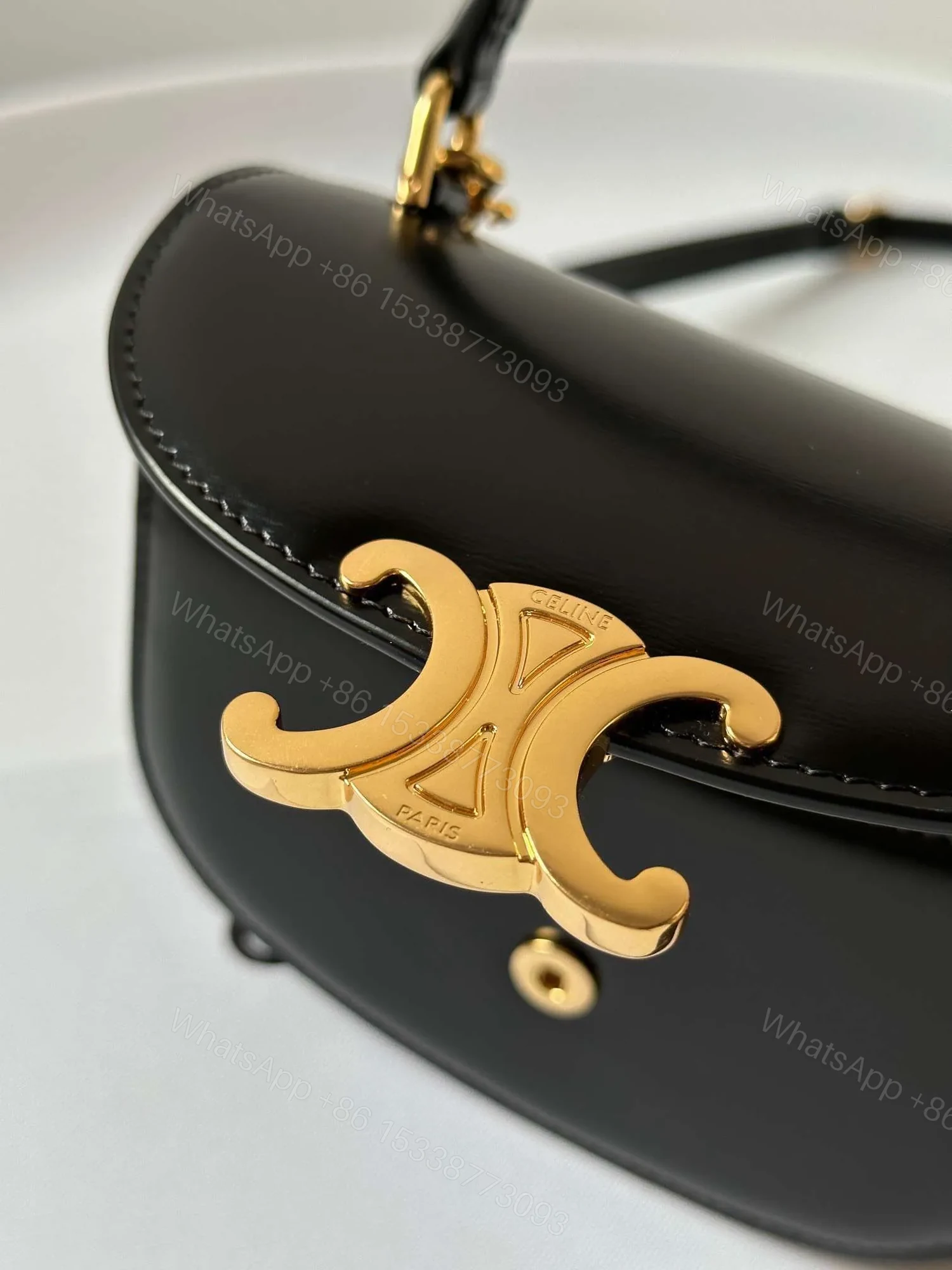 View 5 of Celine Mini Crossbody Black Leather Strap Gold Lock 15.5x11cm