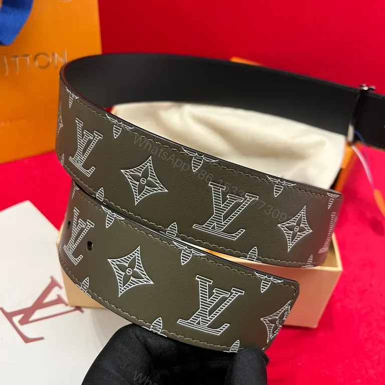View 3 of Bold Monogram Belt: LV-Inspired Luxure Texture Belt