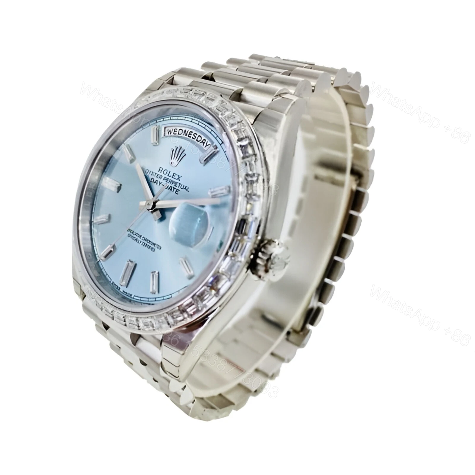 View 2 of Rolex Day-Date Platinum 228396TBR Ice Blue Baguette Index Replica
