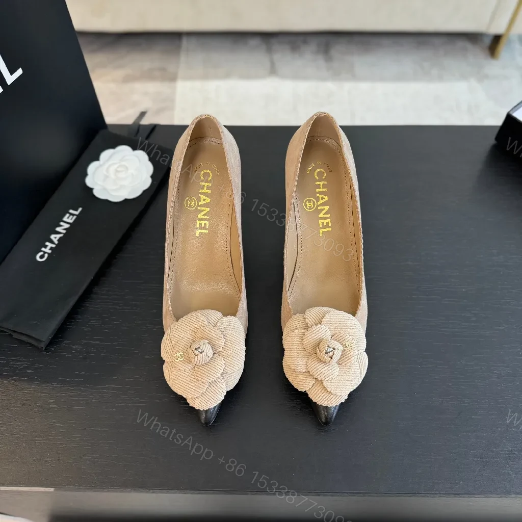 Refined Lace-Flower Chanel-Style Pointed-Toe Pumps — view 1