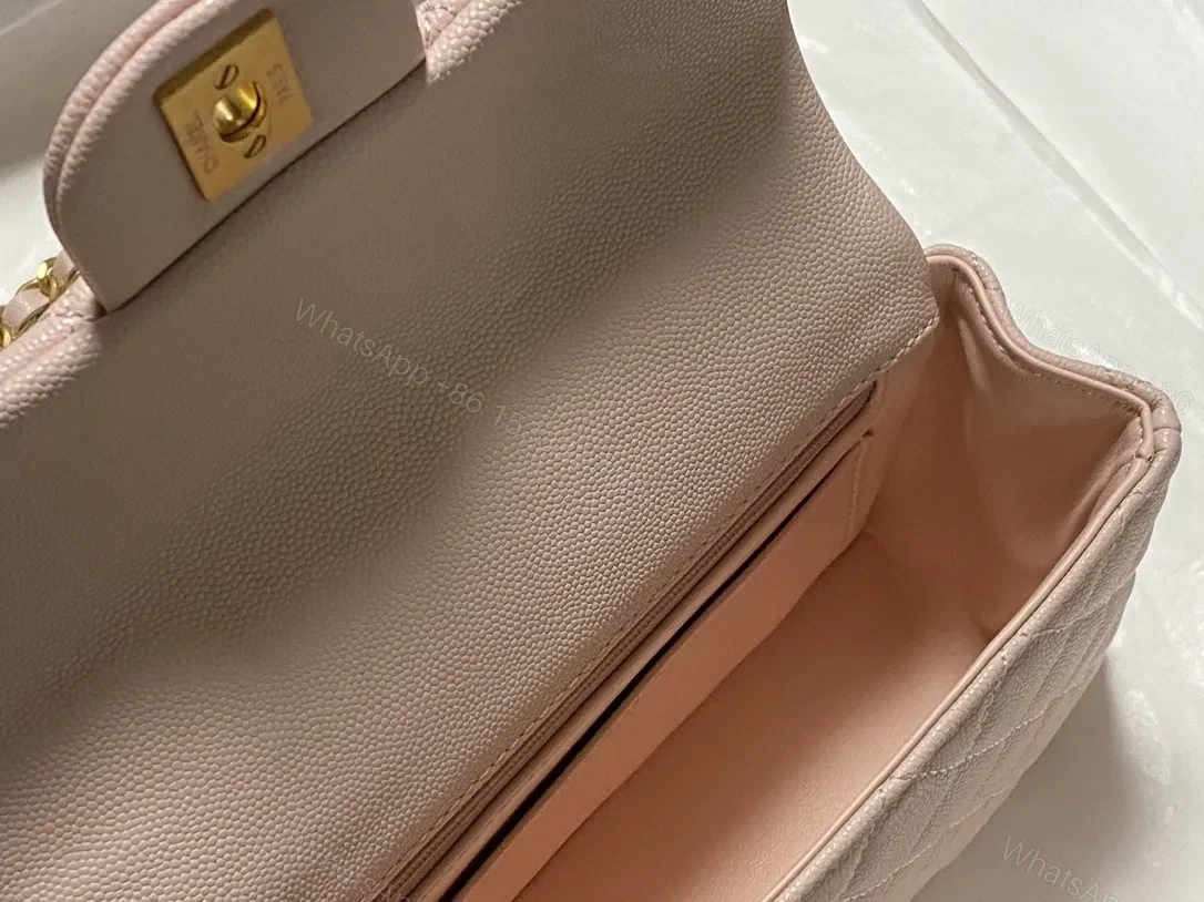 View 2 of Soft Pink Quilted Mini Bag: Luxe Faux Leather, Gold CC Clasp