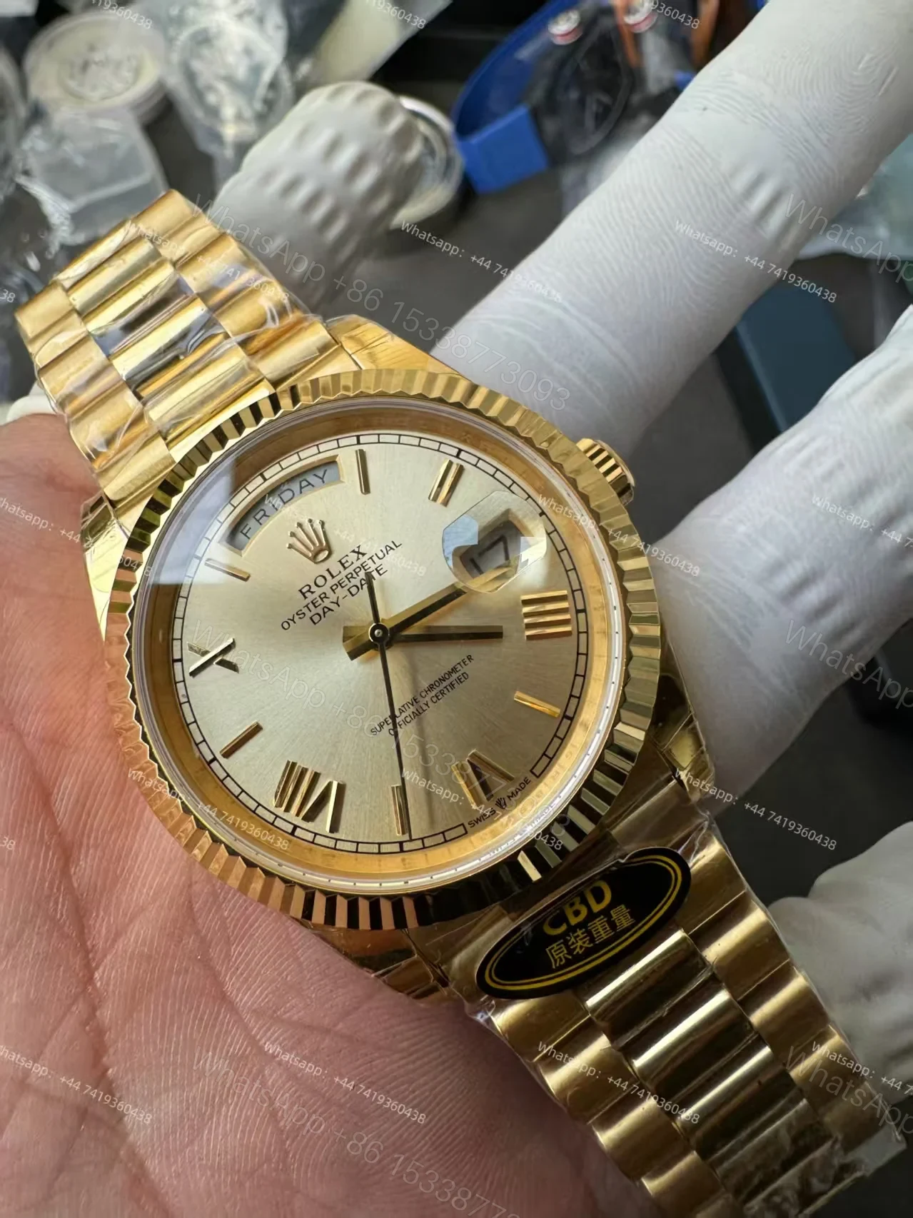 View 7 of Rolex Day-Date M228238-0006 1:1 Replica Gold Roman Dial 40MM 3255 Movement Presidential Bracelet Super Clone Watch